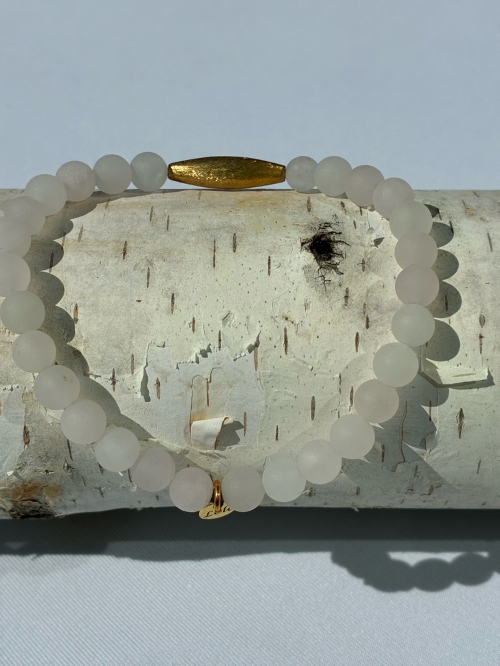 Brazillian Rose Quartz Beaded Stretch Bracelet with Gold Accents